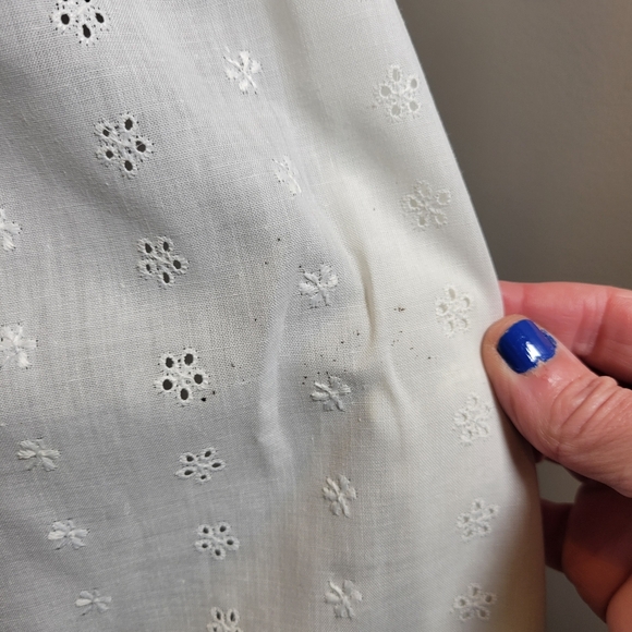 VINTAGE 70'S WHITE EYELET SEMI SHEER RUFFLE MAXI DRESS - Picture 5 of 12